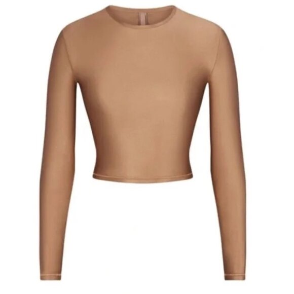 Skims - Shine Spandex Jersey Long Sleeve Crop Top - Sienna - Size M - Picture 1 of 5